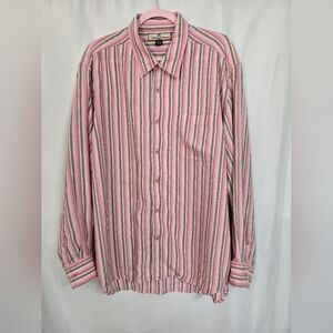 Tommy Bahama Pink/Green Striped Button Down Shirt. Size XL